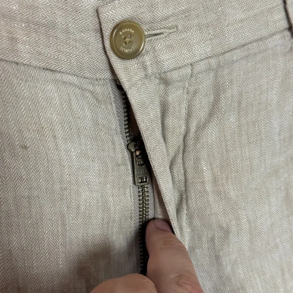 Banana Republic Linen Pants Mens 36x30 Khaki Lightweight Preppy Straight